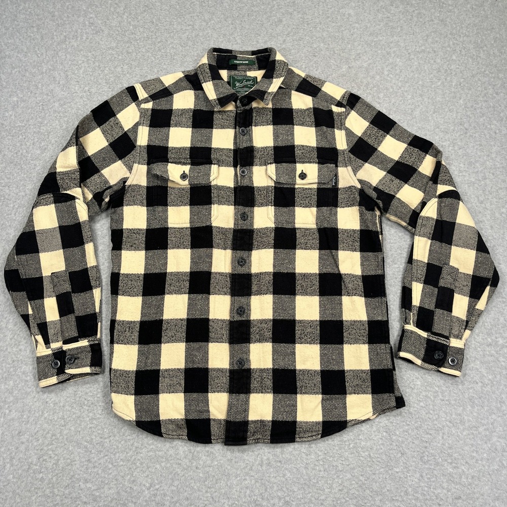 Woolrich Oxbow Bend Shirt Mens Medium Black Cream/Yellow Buffalo Plaid Flannel